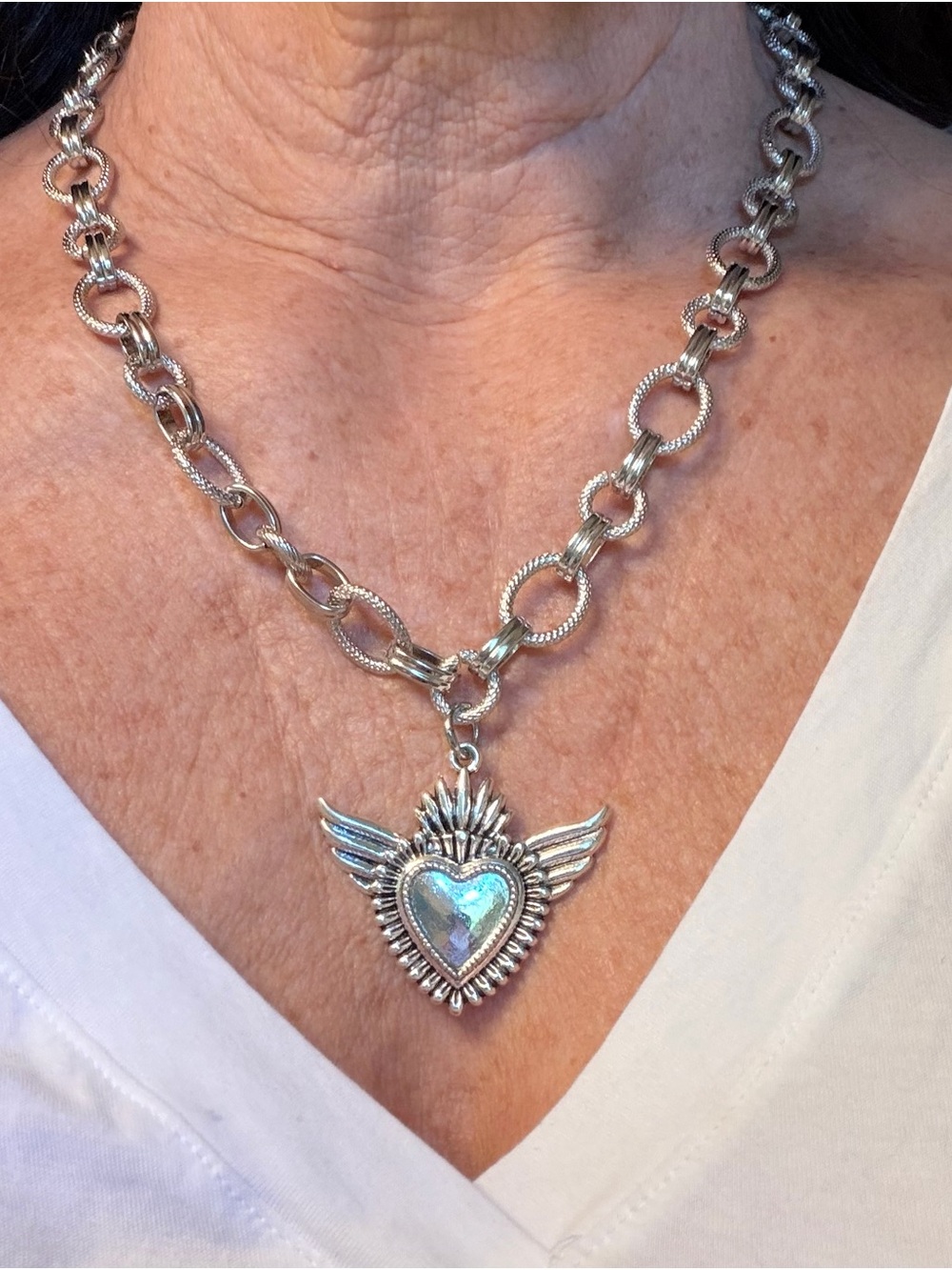 Silver Heart Wing Pendant Necklace Jewelry